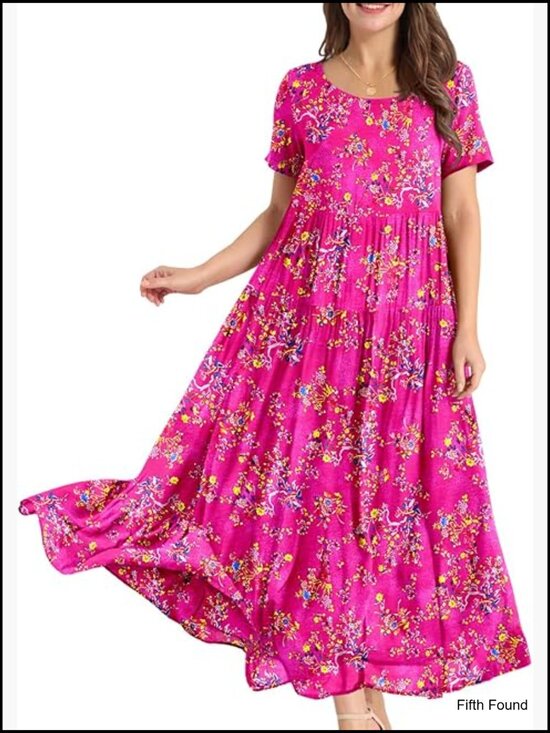 Dresses & Skirts - Women's Bohemian Floral Maxi Dress with Pockets Swing Beach Dress